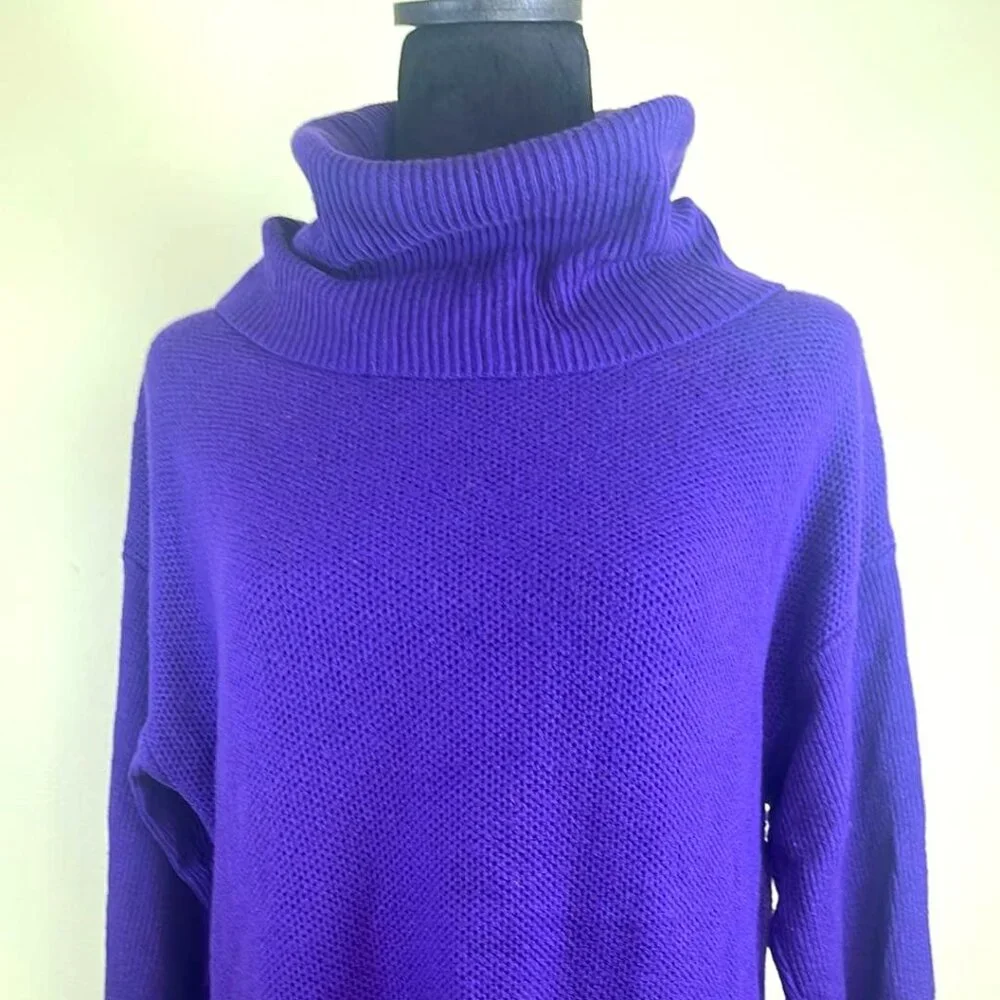 Woman's LG Chunky Purple CowlNeck Lambswool‎ Blend Sweater LagenLook Luxury